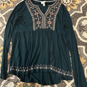 Knox Rose Dark Teal Embroidered Blouse